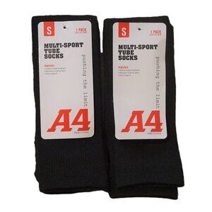 A4 Boys Youth Socks Shoe Size 4-6 Black Tube Socks 2 Pairs